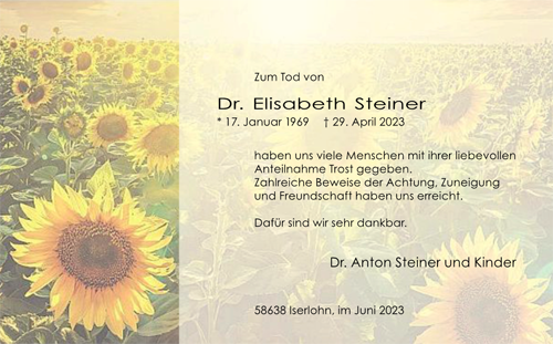 Danksagung, Dankessagung, Bild eines Sonnenblumenfelds und Hülle mit Seidenfutter